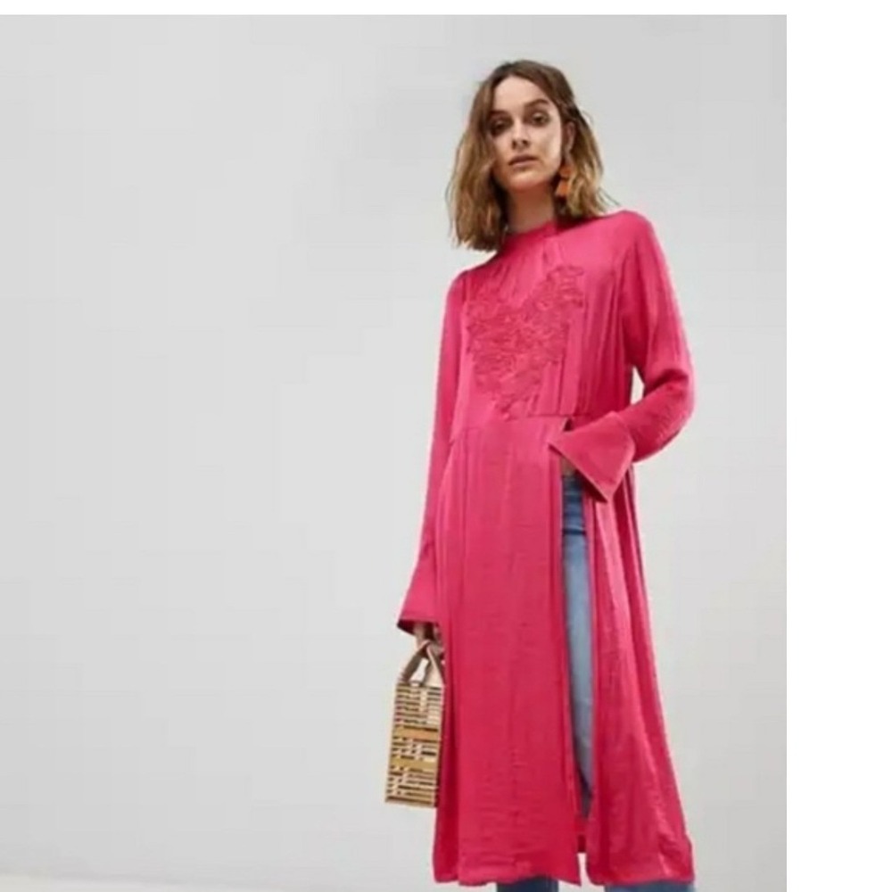 Free People Blossom Embroidered Midi Dress Fuchsia Pink OB687767 Size M NWT